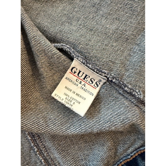 GUESS Jeans Cropped Denim Jacket Womens Small‎ Dark Wash Motorcycle Trucker Y2K - Picture 7 of 16